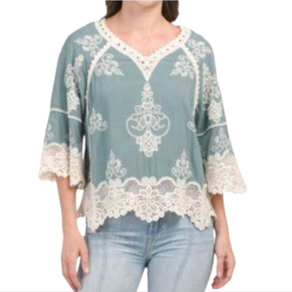 Democracy Raglan Sleeve Crochet Trim Peasant‎ Blouse Plus Size 2X New! - Picture 1 of 10